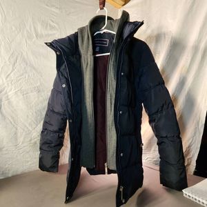 Tommy Hilfiger Womens Black Grey Long Sleeve Hooded Puffer Jacket Sz M TW9MP165